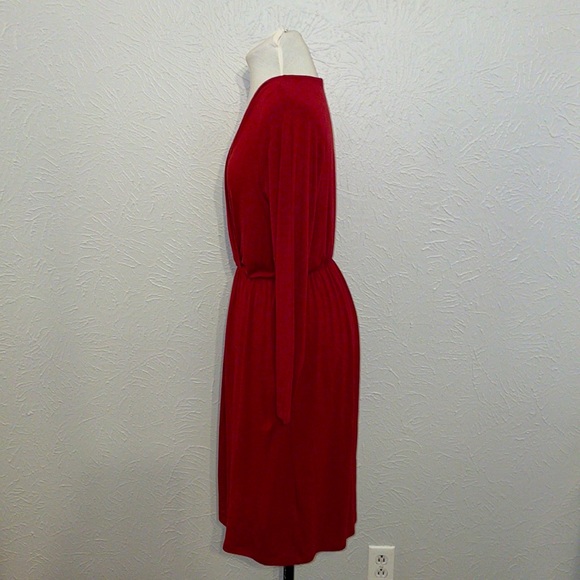 Fraiche by J Red V-Neck Long Sleeve Faux Wrap Stretch Knit Dress - Picture 4 of 11